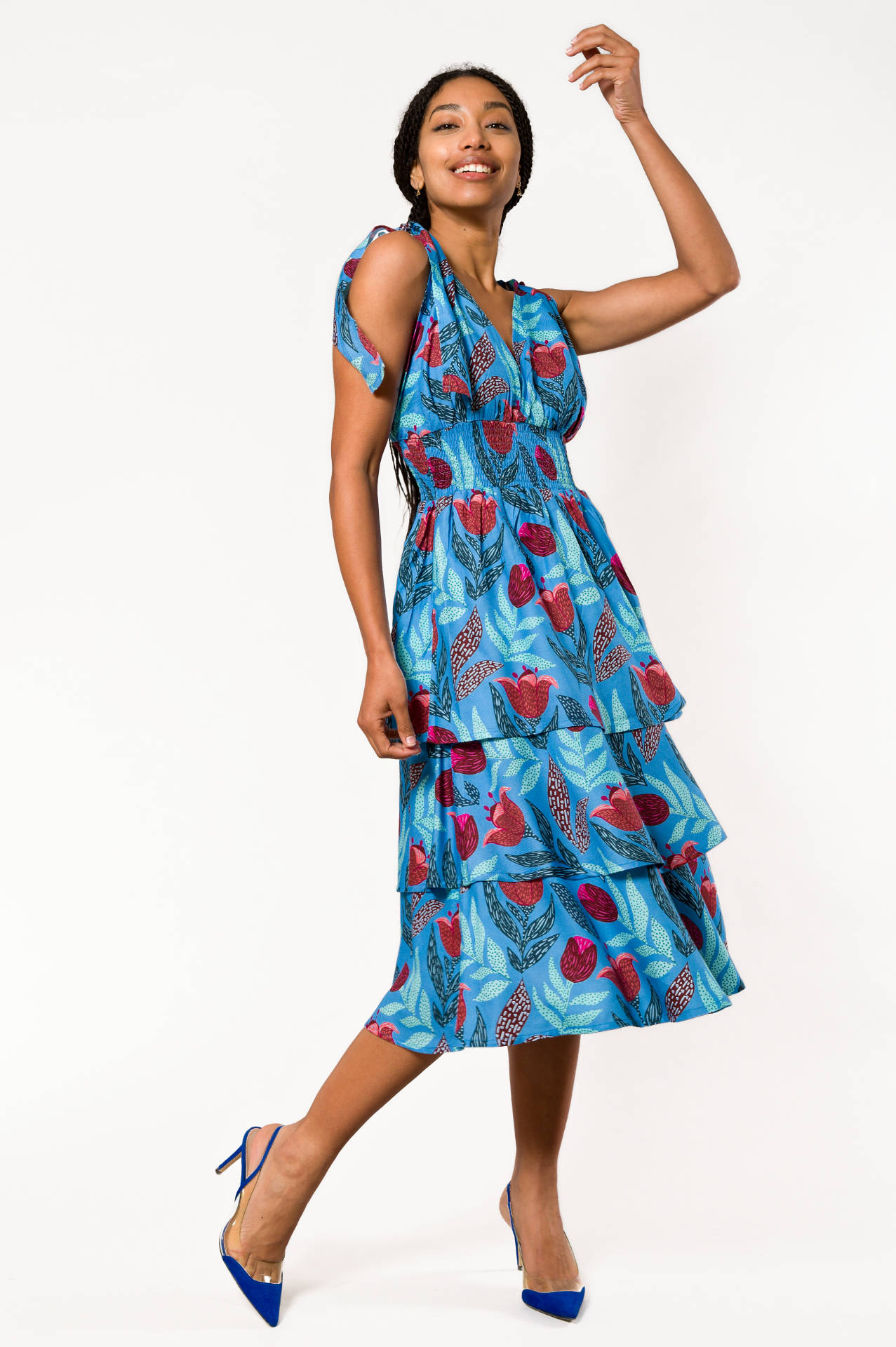 Blaues Nevice - geblümtes Kleid
